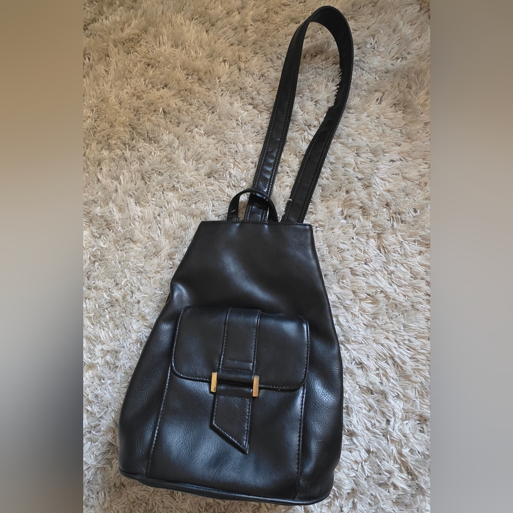 Black Faux Leather Sling Bag